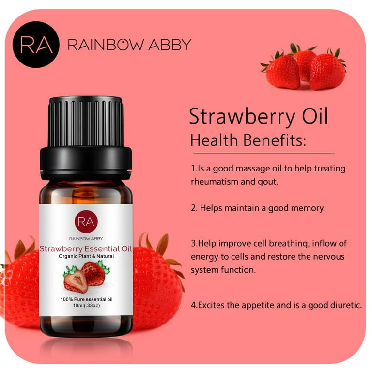 Strawberry Essential Oil 100% Pure Organic Therapeutic Grade Strawberry Oil  for Diffuser, Sleep, Perfume, Massage, Skin Care, Aromatherapy, Bath - 10ML  