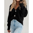 thumbnail image 3 of Women's Chunky Knit Open Front Sweater Long Sleeve Button Loose Short Cardigan Outerwear Coats, 3 of 14