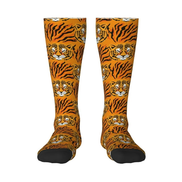 Xecao Tiger Pattern Adult Stockings with Color-Block Design and 3D Print, Breathable Comfortable Hosiery for Daily Wear and Sports