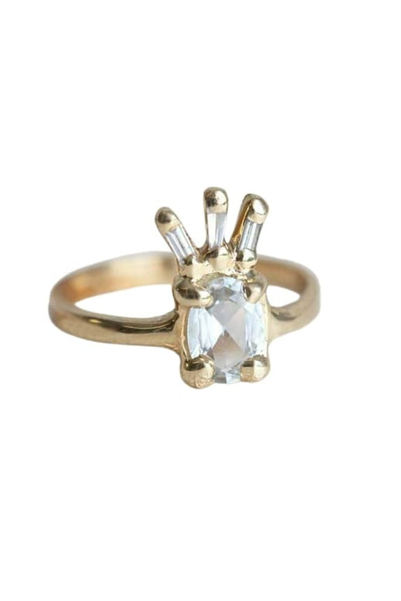 2ct Oval Cut Moissanite Engagement Ring for Women Unique Crown 18k Yellow Gold over Silver