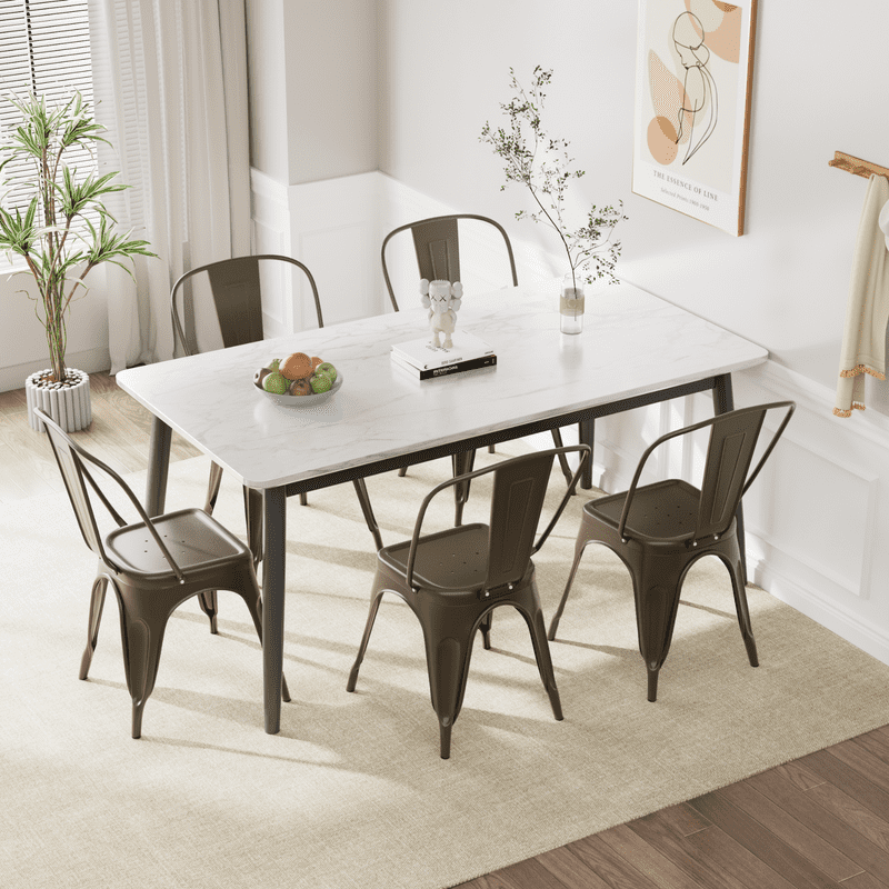 Furmax Set of 4 Metal Dining Chairs Stackable Indoor Industrial Vintage Chairs,Gun