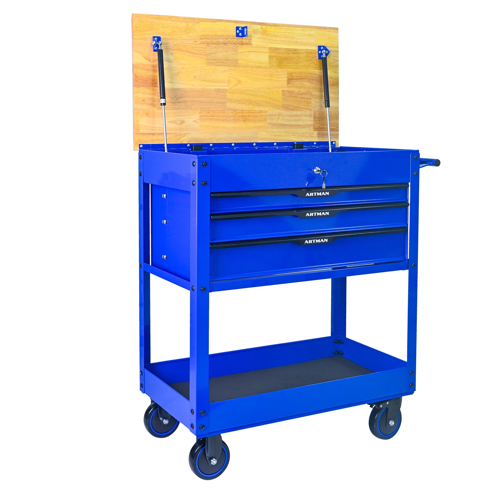 ARTMAN 3 Drawers Rolling Tool Cart, Utility Tool Box with Wheels Wood Top Mechanic Tool Storage Organizer Cabinet, Tool Chest for Garage, Warehouse, Workshop, Repair Shop