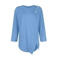 thumbnail image 5 of Button Detail Curvy Hem T-shirt, 3/4 Sleeve Round Neck Casual Top, Women's Clothing, 5 of 5
