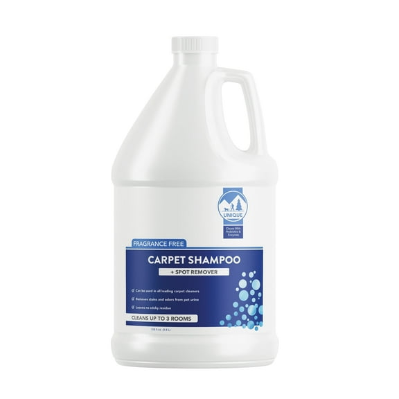 Unique Carpet Shampoo and Stain Remover Bio-Enzymatic Concentrate - For Use in All Machines, Residue-Free (128 oz)
