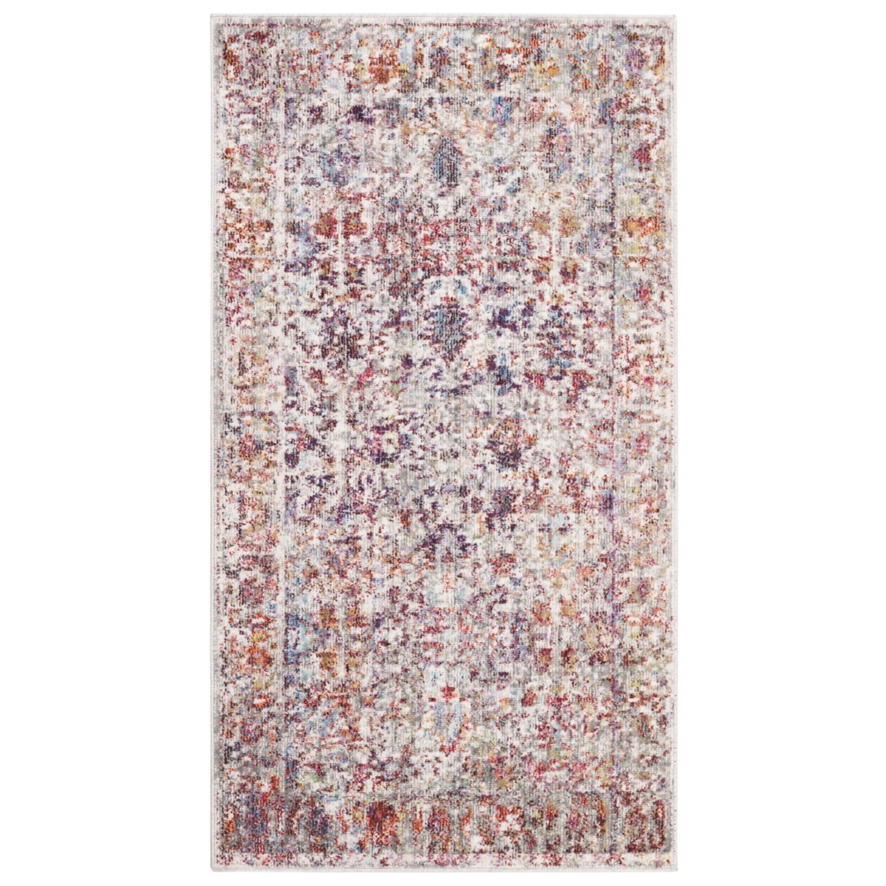 SAFAVIEH Valencia Dafina Distressed Oriental Polyester Area Rug, Grey/Red, 8' x 10'