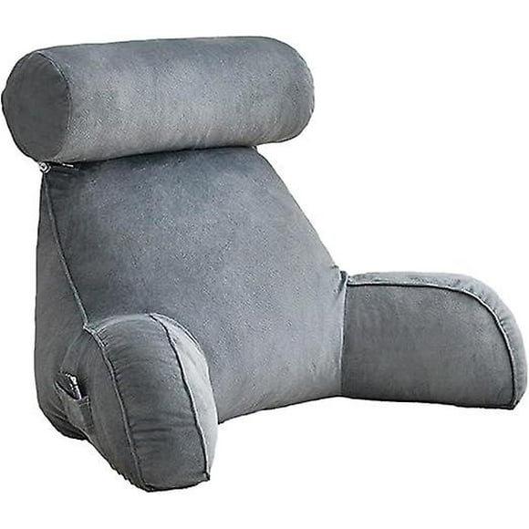 Bed Rest Reading Pillow, Large Adult Backrest Lounge Cushion, Back Support With Arm Rests For Sitting Up In Bed Relaxing Watching Tv