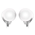 thumbnail image 3 of Dazzlingrock Collection Round 8mm Cultured Freshwater Pearl & White Diamond Solitaire Screwback Stud Earrings for Women in 18K White Gold (White Diamond 0.04 ctw, Color I-J, Clarity I1-I2), 3 of 6