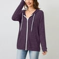 thumbnail image 4 of VBVC No Boundaries Women Long Sleeve Drawstring Sweatshirts, Zip Up Hoodie, Women's Coat with Pocket Top,#Purple,Size L, 4 of 5