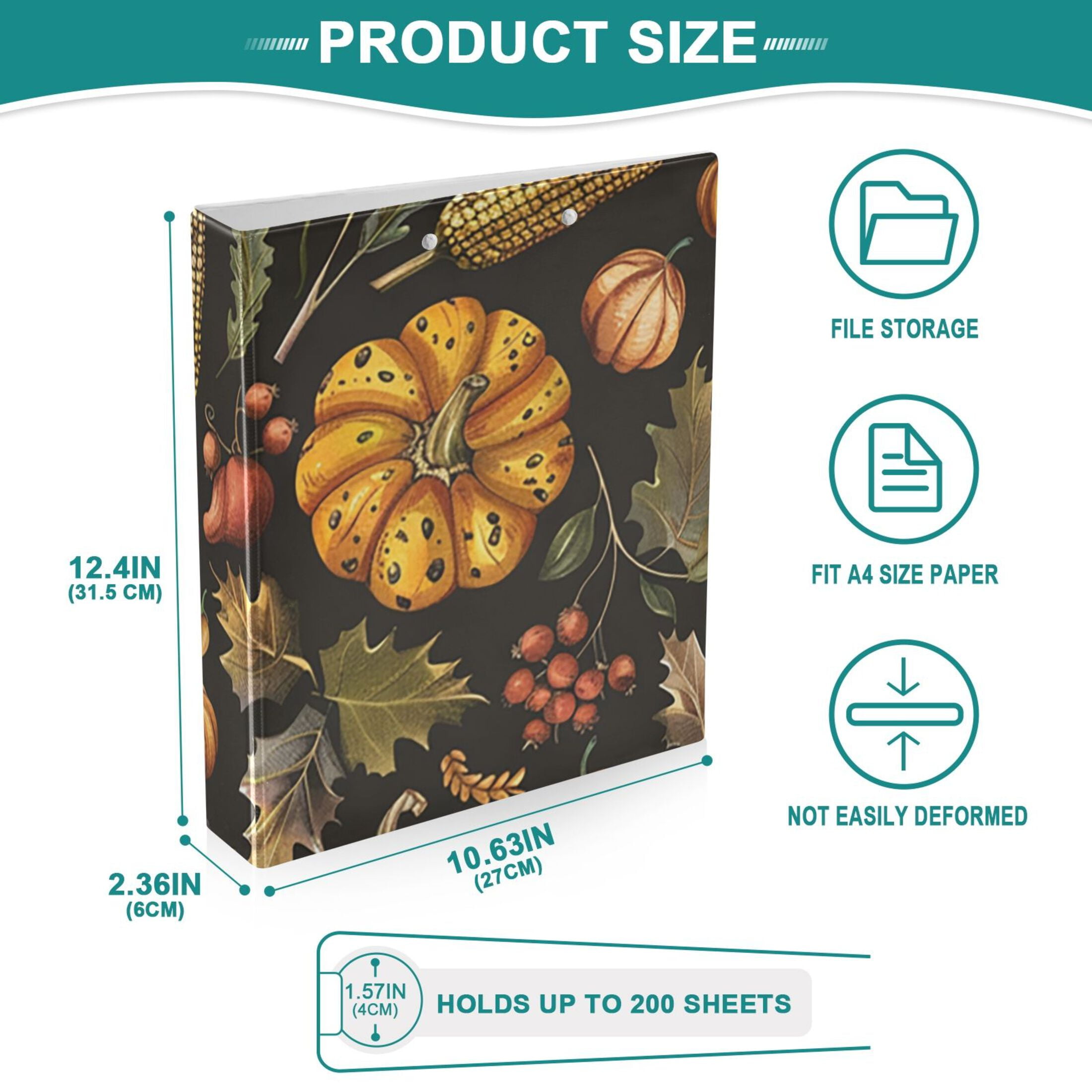 Thanksgiving 3 Ring Binders 1.5 inch Hardcover File Folders with Interior Pockets A4 Size Organizer for School Office Hospital