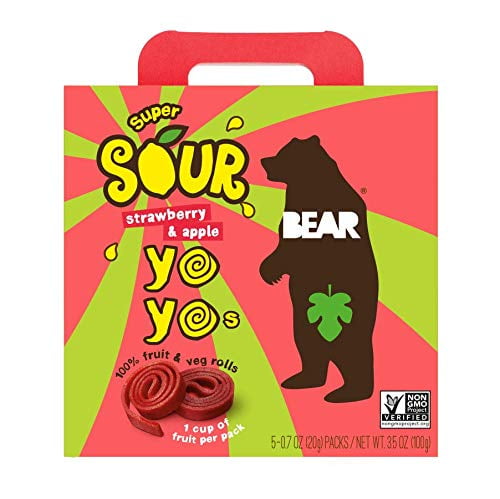 Bear Real Fruit Yoyos Super Sour Strawberry & Apple 3.53 oz Pack of 2