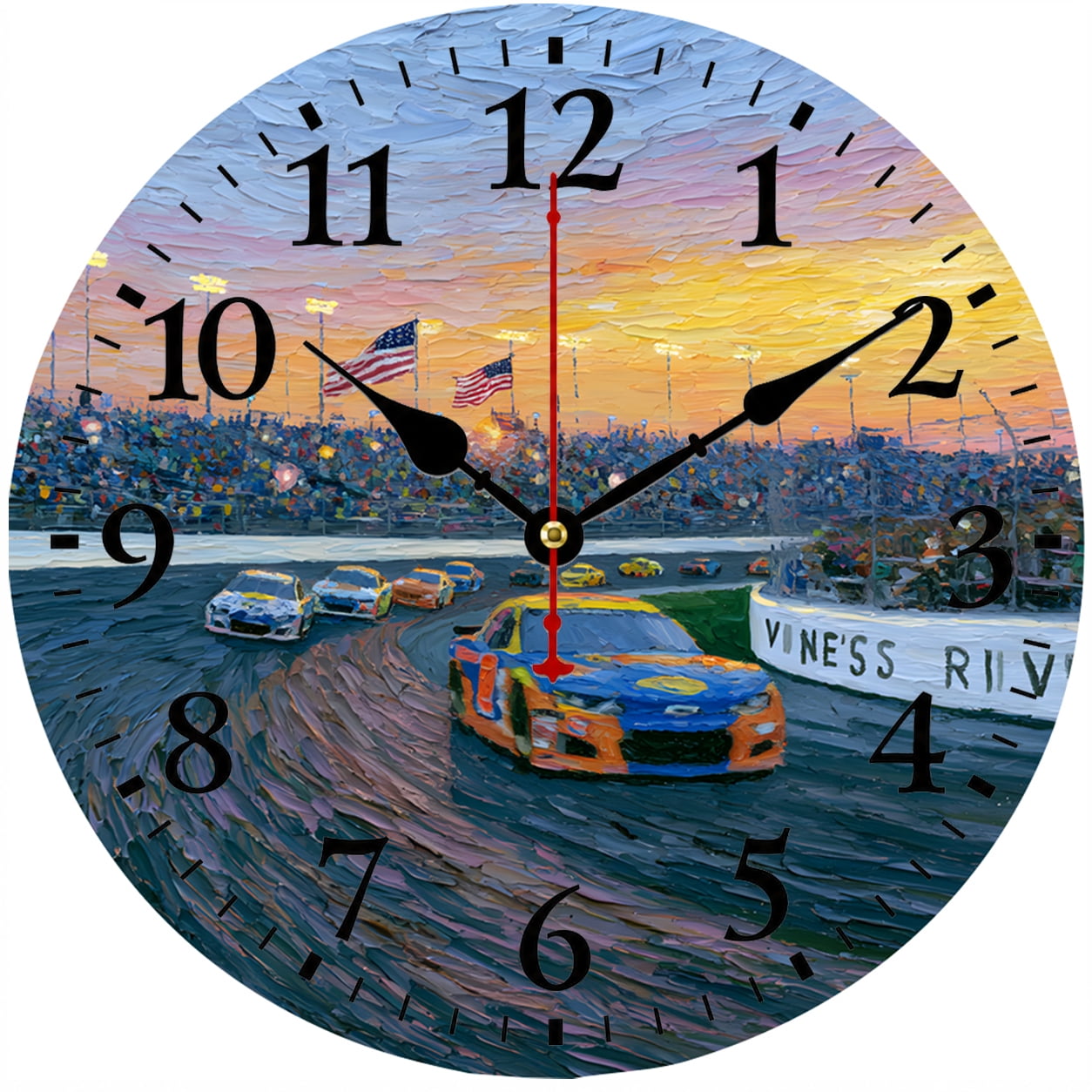 CozyHour Race Car Wall Clock 9.84 Inch, Motorsports Racing Track Analog Clock, Battery Operated Wall Decor for Boys Room Garage Man Cave