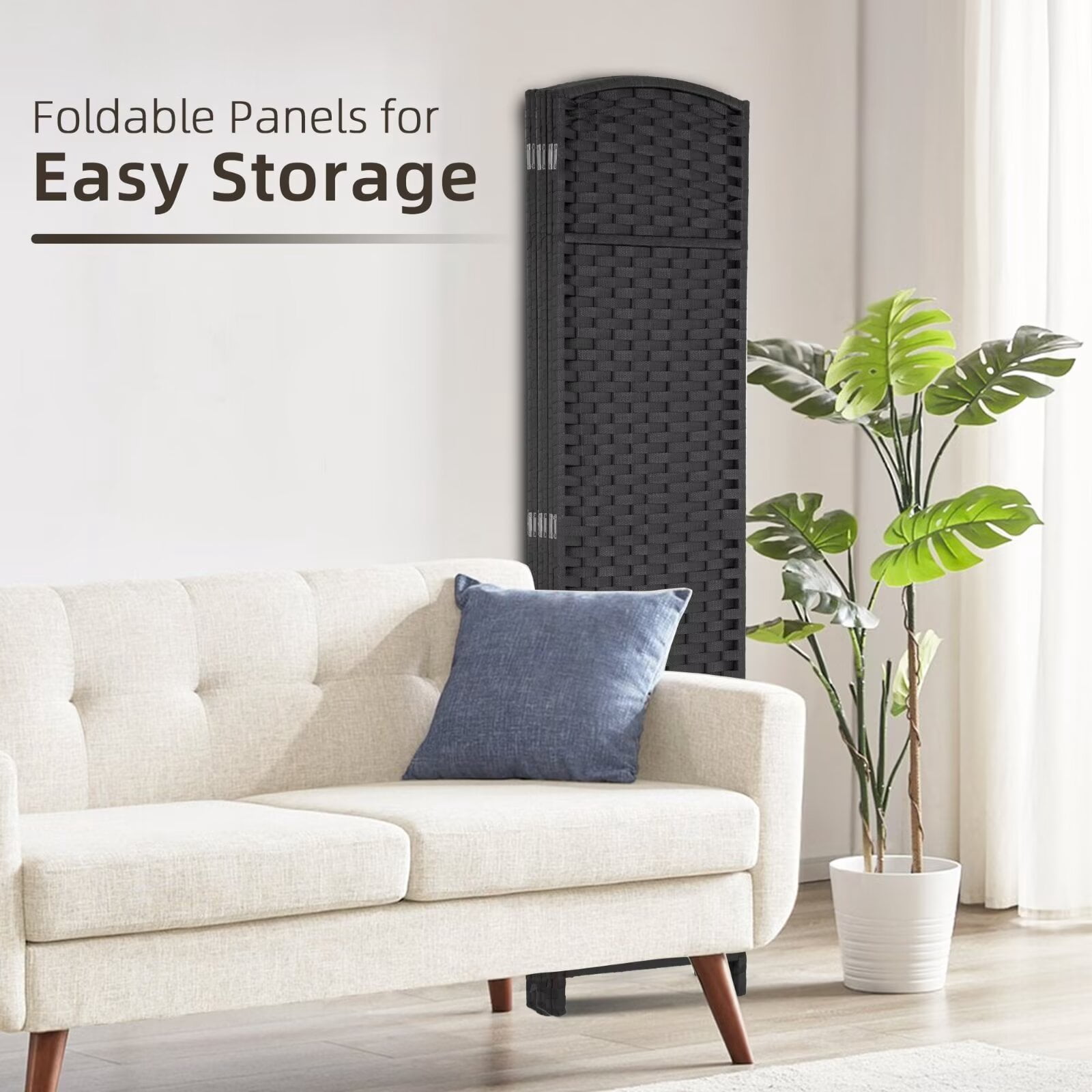 YRLLENSDAN 6 Panels Folding Portable Room Dividers, Free Standing Indoor and Outdoor Privacy Screens for Patio, 66.9 Inches Tall Chinese Wall Divider for Room Separation, Black