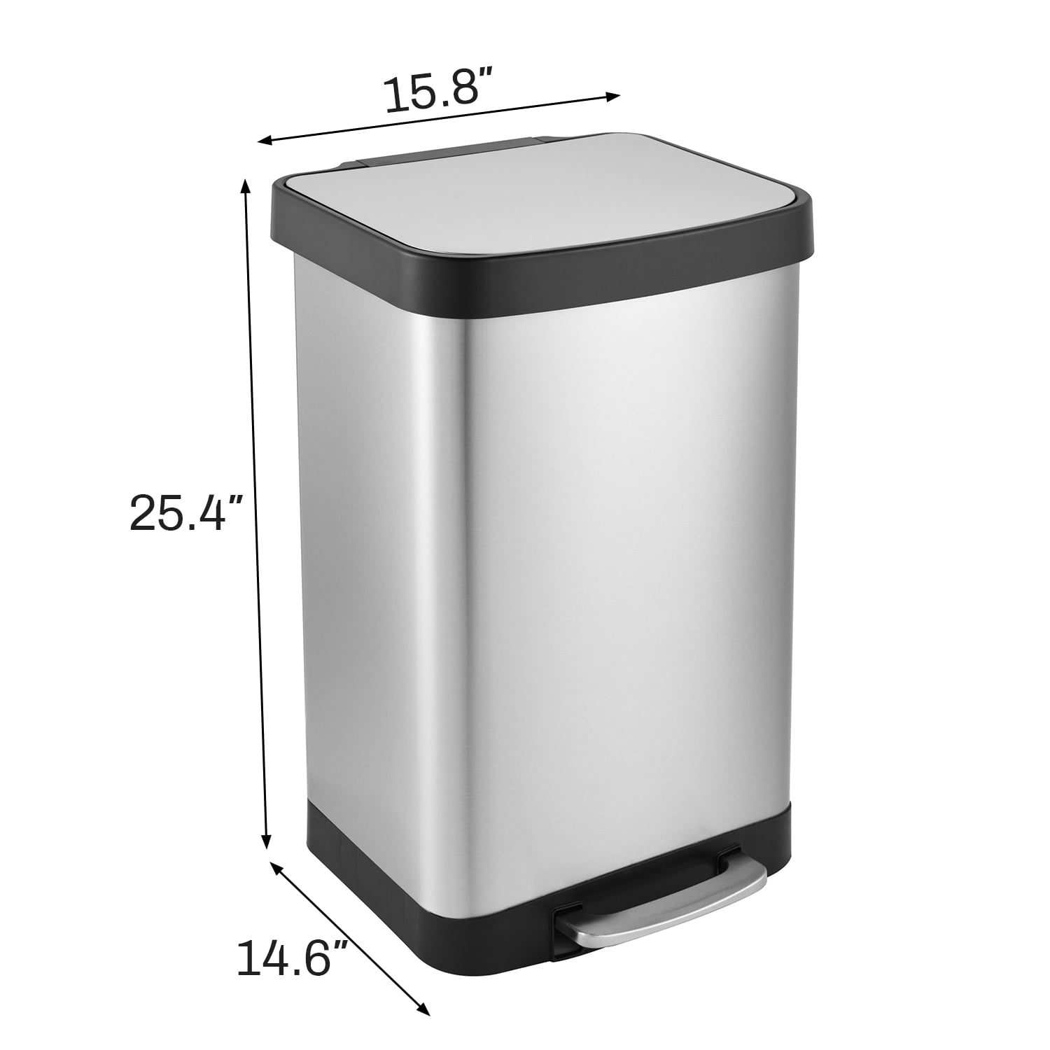 Innovaze 14.5 Gallon Trash Can, Stainless Steel Rectangular Step on Kitchen Garbage Can, Silver