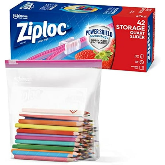 Ziploc Quart Food Storage Slider Bags, Power Shield Technology For More Durability, 42 Count