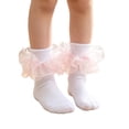 thumbnail image 2 of Little Girls Glitter Organza Big Ruffle Socks, Frilly Sheer Mesh Ankle Dress Socks, Sparkly Princess Socks for Party, Birthday, Holiday Outfits, Assorted Shiny Trim Colors Pink XS, 2 of 7