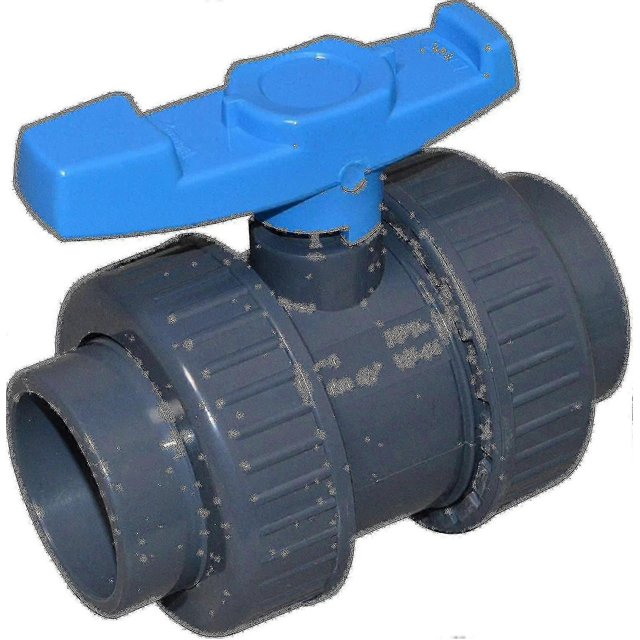 Ball Valve 50mm - Made Of Pvc - With Connection On Both Sides - 50mm Sleeve - Gray Tw