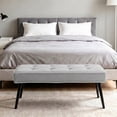 thumbnail image 6 of PEKKO HOME 40” Entryway Bench, Velvet Upholstered End of Bed Bench, Modern Padded Ottoman with Wooden Legs & Tufted Buttons for Bedroom, Living Room, Hallway, Light Grey, 6 of 8