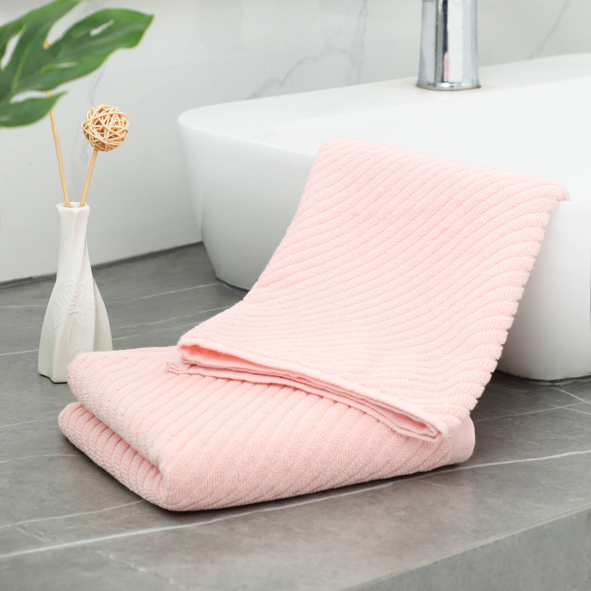 PiccoCasa 100% Cotton Bath Towels Soft and Thick Absorbent Ribbed Bath  Towels 2 Pcs Spa Blue 27x54