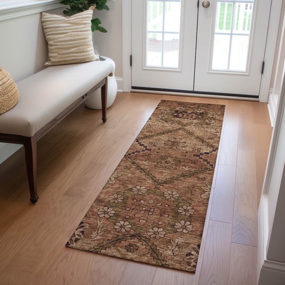 Addison Rugs Chantille Indoor/Outdoor Transitional Floral Paprika Washable Runner Rug, 2'3" x 7'6"