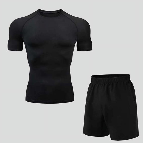Men'S Compression Shirt Short Sleeve Sports T-Shirt Set Training Shirt Elastic Quick-Drying Running Shirt Include Base Layers Tops Loose Fitting Short black 3XL
