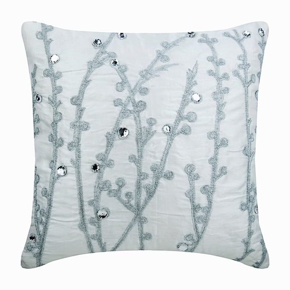 Cushion Covers, White Decorative Pillowcases 16x16 inch (40x40 cm), Silk Throw Pillows For Couch, Nature & Floral, Willow, Crystals, Contemporary Cushion Cover - Crystal Willow
