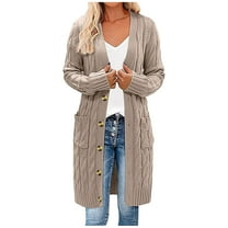 Patlollav Womens Outerwear Cable Knit Long Cardigan Open Front Button Sweater