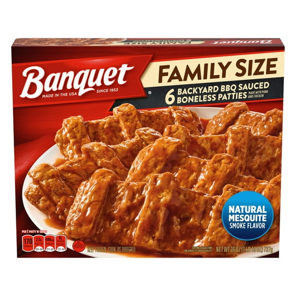 Banquet Family Size Backyard BBQ Boneless Patties, Frozen Meal, 26 oz (Frozen)