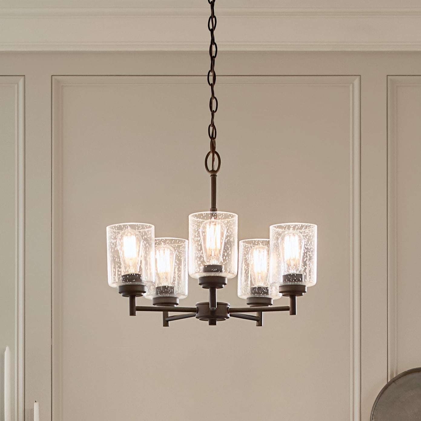 Kichler Winslow 5 Light Black Contemporary Chandelier with Clear Seeded Glass
