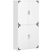 HomCom Industrial Style 4-Door Cabinet Pantry Cupboard with Storage Shelves for Bedroom and Living Room, White