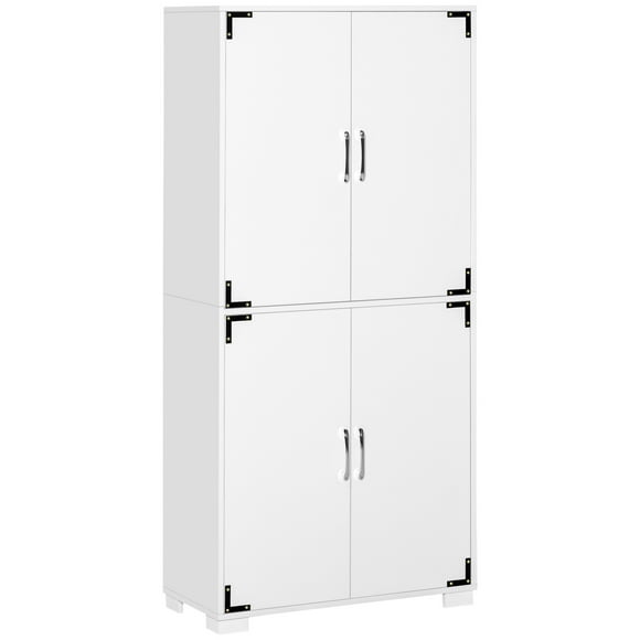 HOMCOM Farmhouse kitchen Pantry Storage Cabinet with 4 Doors, Cupboard with Shelves, White