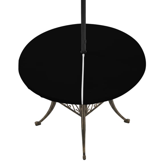 Round Outdoor Tablecloth with Umbrella Hole and Zipper, Black Fitted Table Cover with Elastic Edge for 36-44 Inch, Pure Black Waterproof Patio Tablecoths for Picnic