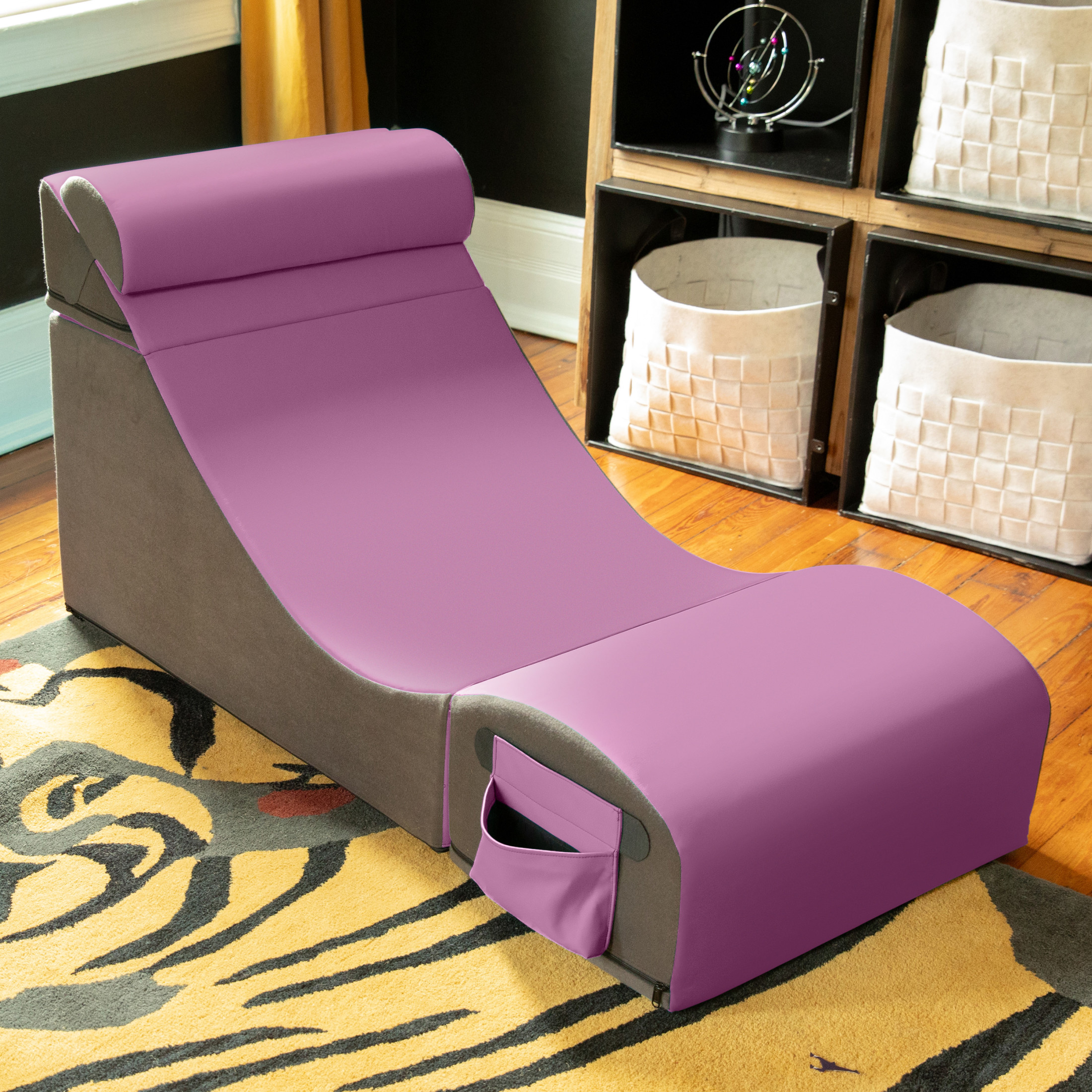 Jaxx Flexx V-Tex Convertible 3 in 1 Gamer Chair, Table, & Ottoman w/ Adjustable Headrest & Pocket - Vinyl Plum