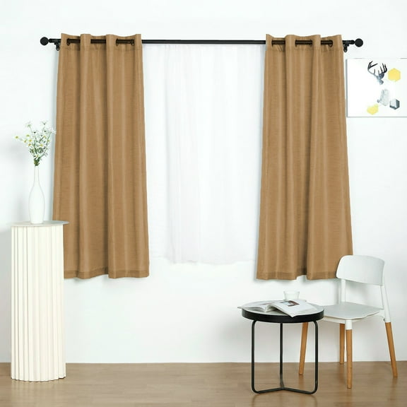 Efavormart Pack of 2 52"x64" Natural Faux Linen Curtains, Semi Sheer Curtain Panels with Chrome Grommet for Living Room Home Decor Window Privacy Linen Textured Drapes