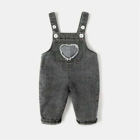 

nsendm Children Toddler Kids Infant Baby Boys Girls Denim Patchwork Overalls Suspender Pants Outfits Clothes Boys Wear Pants Black 18-24 Months