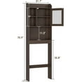 thumbnail image 2 of SLSRFD Over The Toilet Bathroom Storage Cabinet Freestanding Wooden Bathroom Organizer with Adjustable Shelves and Glass Door, Brown, 2 of 8