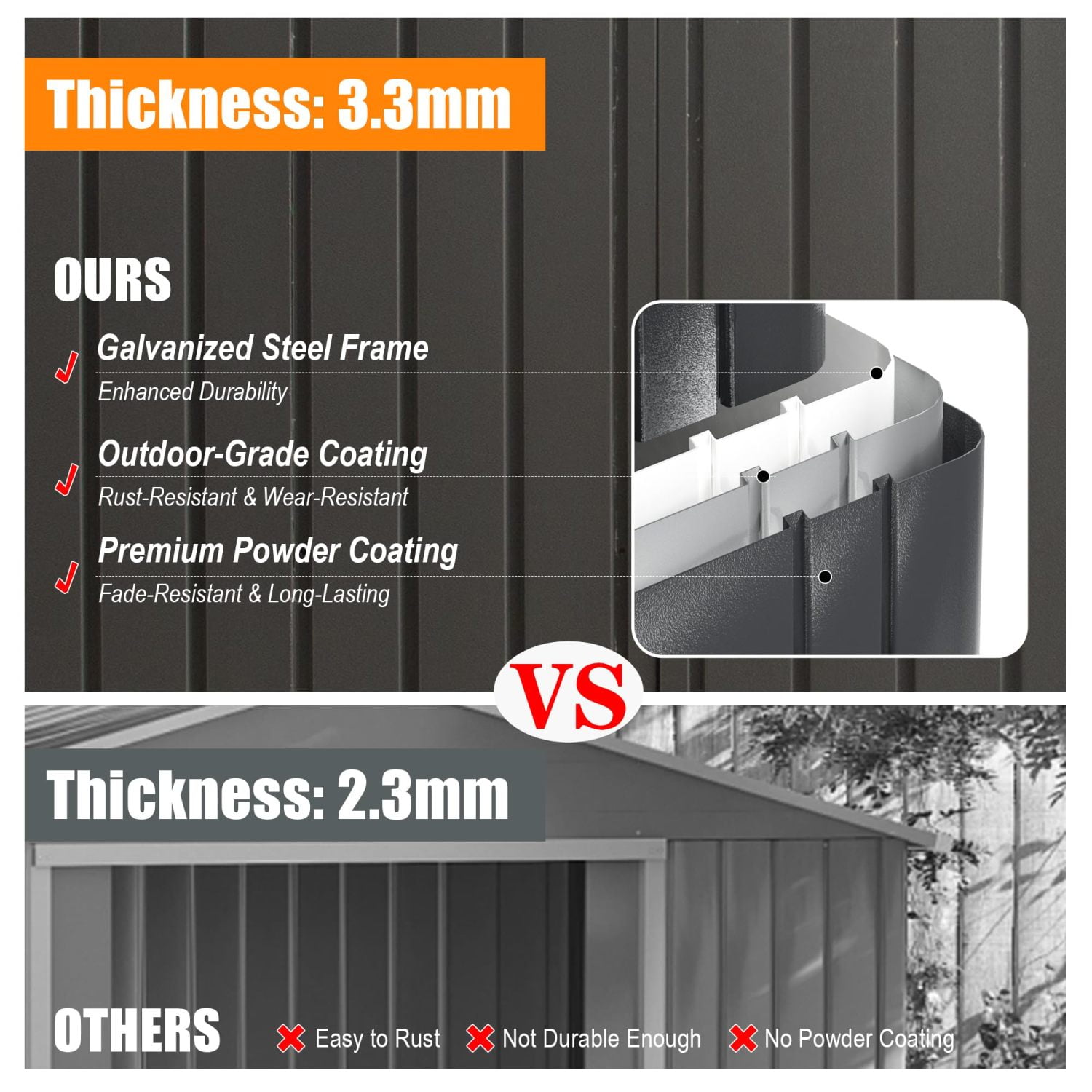Miekor Furniture 12x25FT Outdoor Metal Garage Shed, Extra Large Metal Carport with Lockable Double Hinged Doors, Heavy Duty Car Shelter for Car, Truck, Motorcycle and Lawn Equipment, Dark Grey MK9689