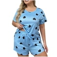 thumbnail image 2 of jobturf Plus Size Pajamas for Women Set 2 Piece Pjs Outfits Short Sleeve Shirts Elastic Waist Shorts Heart Printed Loose Soft Loungewear Sets, 2 of 7