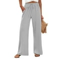thumbnail image 2 of JJHGVB Linen Pants Women Wide Leg Pants Woman Linen Pants Drawstring Elastic Waist Pants High Waisted Pants Casual Beach Pants Drawstring Pants Women Womens Casual Pants Gray M, 2 of 7