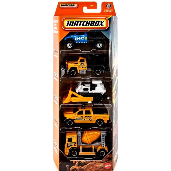Vehículos de juguete Matchbox Construction Crew, paquete de 5 unidades, escala 1:64