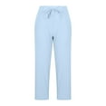 thumbnail image 6 of YUGYXL Summer Cotton Linen Pants for Women Drawstring Stretch Waist Loose Fit Trousers with 4 Pockets Lounge Long Pants Housewear Light Blue XXL, 6 of 6
