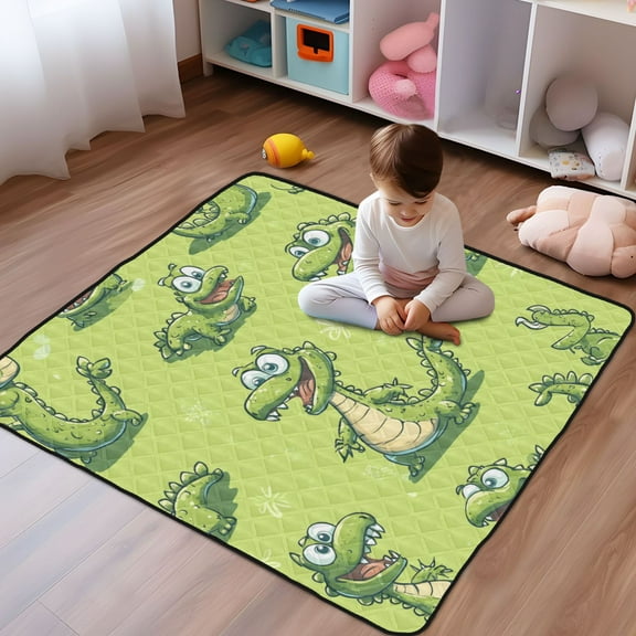 WOBOGO Lovely Cartoon Crocodile Baby Playmats Extra Large Waterproof Rollable Activity Pads for Toddlers 50×50inch