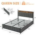 thumbnail image 2 of Bed Frame with 2 Storage Drawers and Charging Station, Rustic Linen Upholstered Platform Bedframe with Storage Headboard, Heavy Duty, No Box Spring Needed, Easy Assembly, Noise Free, Grey, 2 of 7