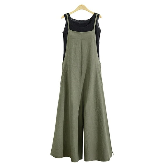 Casual Loose Jumpsuit Women Summer Solid Cotton Linen Straps Wide Leg Pants Dungaree Bib Overalls Sleeveless Oversized Jumpsuits