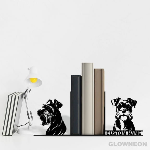 Glowneon Personalized Miniature Schnauzer Dog Desk Bookend Metal Art