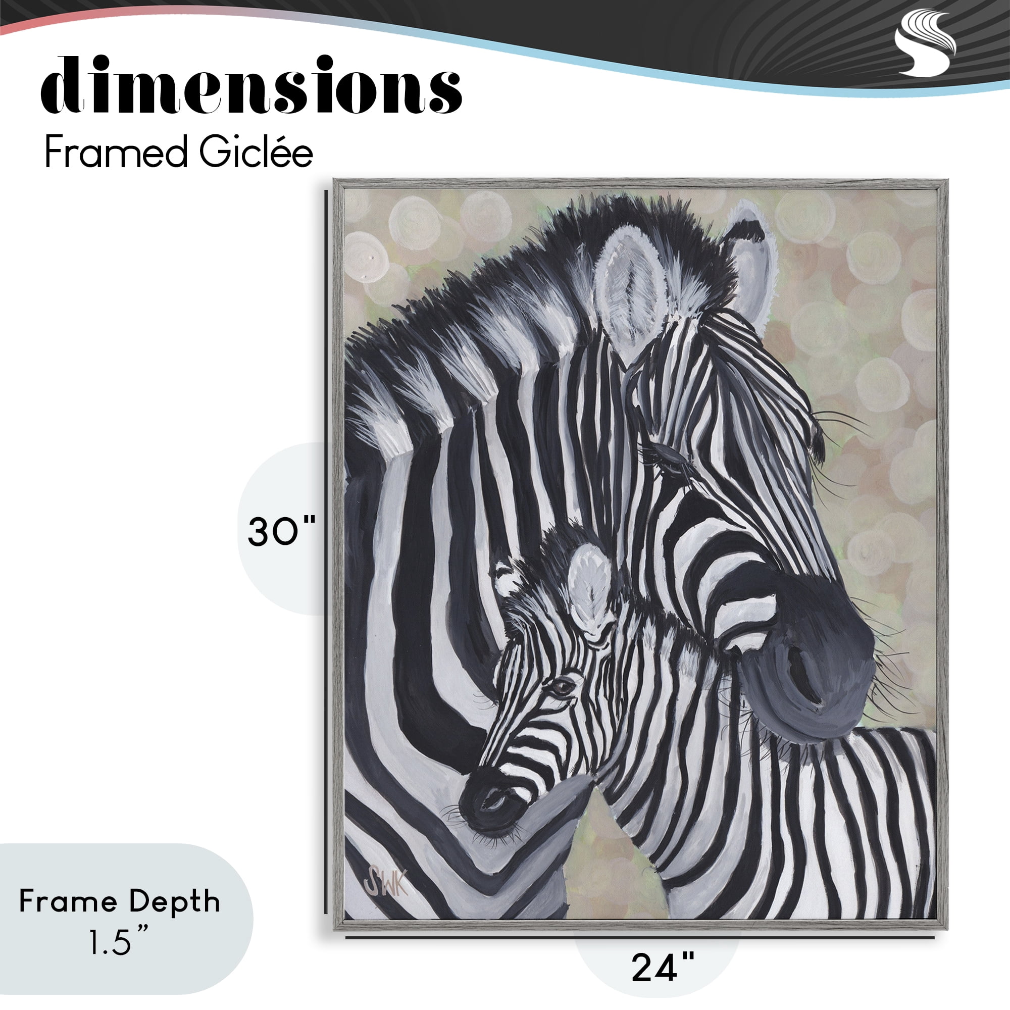 Stupell Industries Mama Zebra & Her Foal Gray Framed Giclee Art, design by Sarah Waldron Kimball
