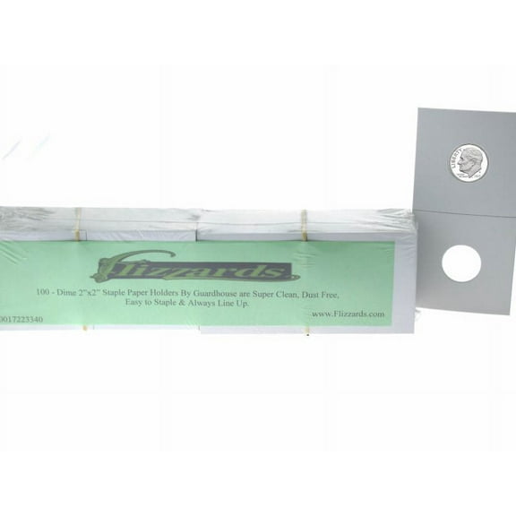 Cardboard/Mylar 2x2 Coin Holder Flips for Dime 18mm, by Guardhouse 100 pk