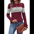 thumbnail image 2 of Suéteres de Punto A Rayas de Larga con Cuello Redondo, Ajustados y A para Mujer. Vino Tinto S, 2 of 8