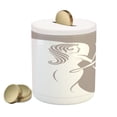 thumbnail image 1 of Engagement Party Piggy Bank, Silhouette of Newlywed Groom and Bride Wedding Invitation Design, Ceramic Coin Bank Money Box for Cash Saving, 3.6" X 3.2", Taupe and White, by Ambesonne, 1 of 4