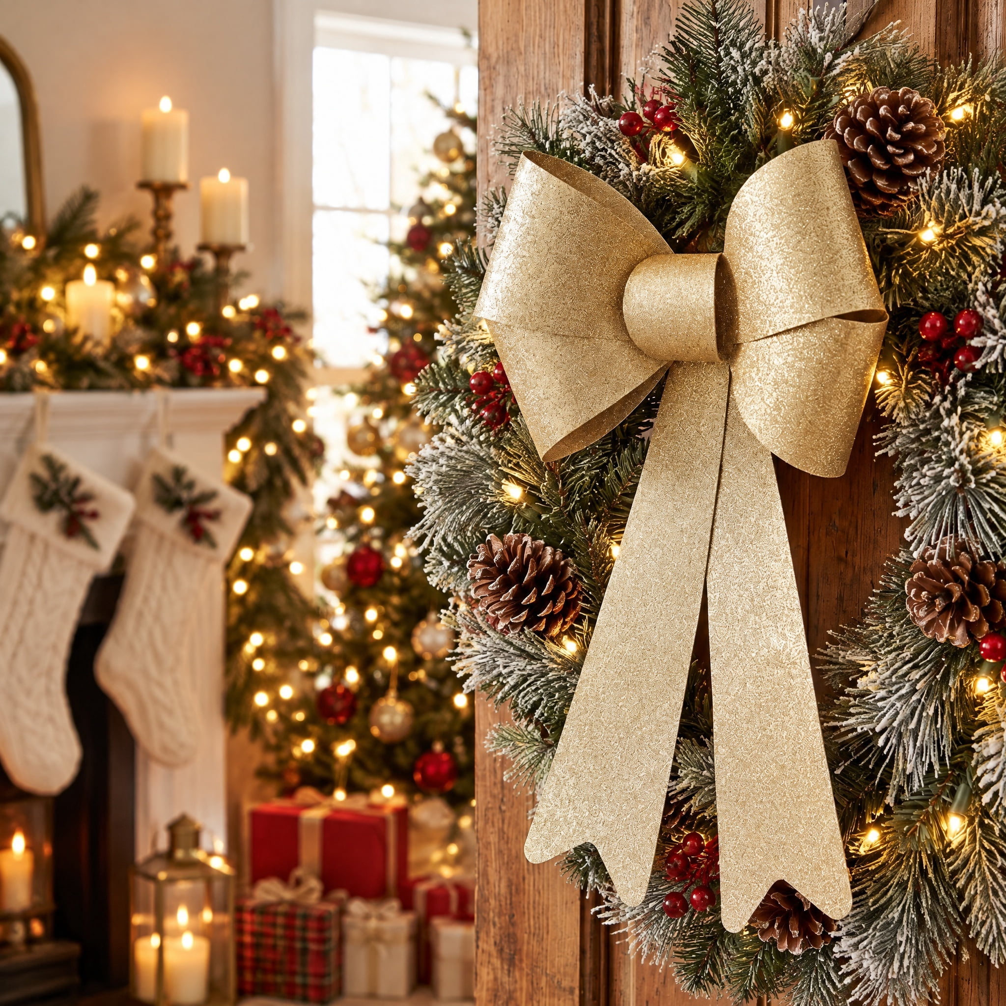 Gold Glitter Plastic Decorative Christmas Bow, 16", by Holiday Time