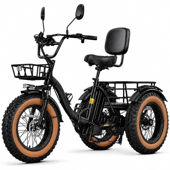 NOMIGO Electric Tricycle for Adults20"Fat Tire , Folding, 750W Motor, 48V 16Ah Lithium Battery, Brown